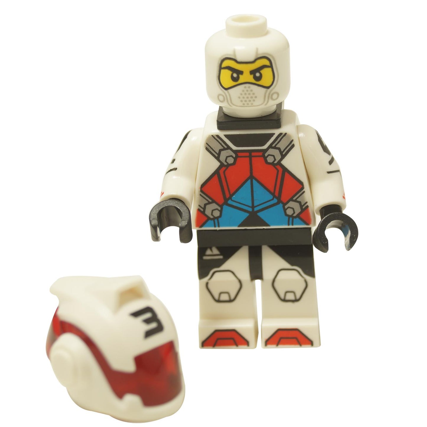 LEGO® Jetpack Racer minifigure (col451) from Collectible Minifigures Series 27, shown without helmet to display the Octan suit.