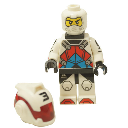 LEGO® Jetpack Racer minifigure (col451) from Collectible Minifigures Series 27, shown without helmet to display the Octan suit.