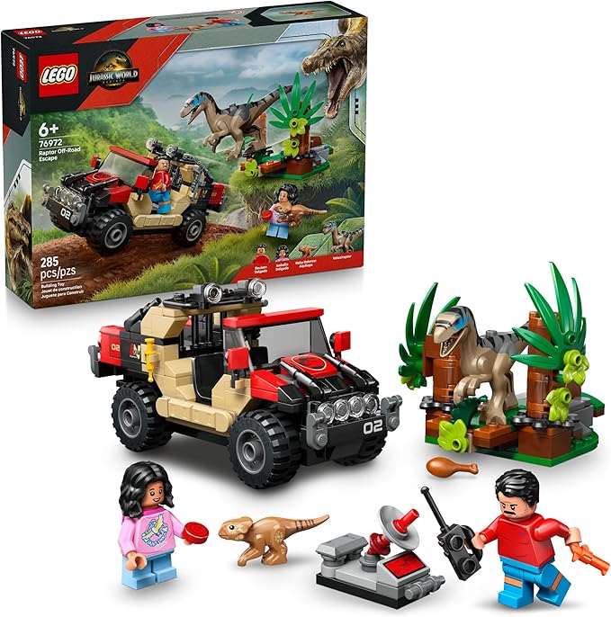 LEGO Jurassic World Raptor Off Road Escape 76972 vehicle and velociraptor set