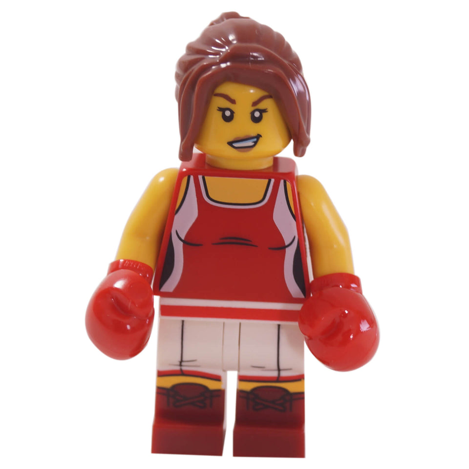LEGO® Kickboxer Girl minifigure col251 with red gloves and white shorts
