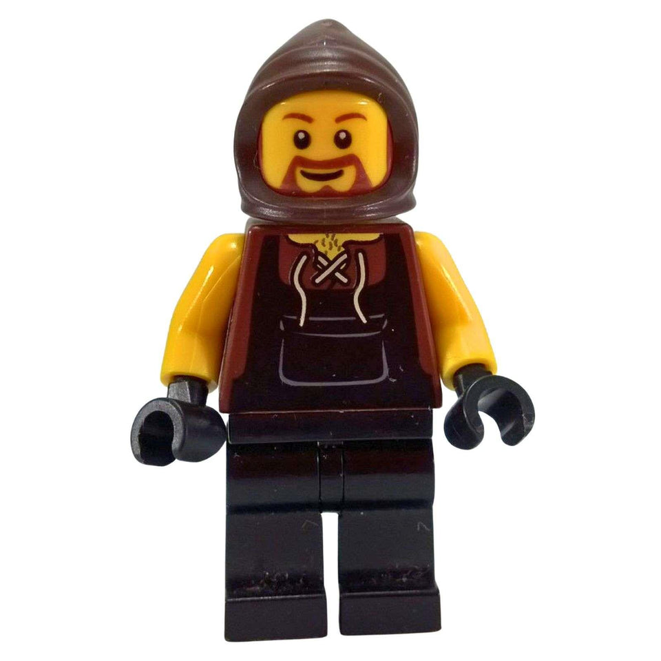 LEGO Kingdoms Blacksmith minifigure cas467 with brown apron and hood standing