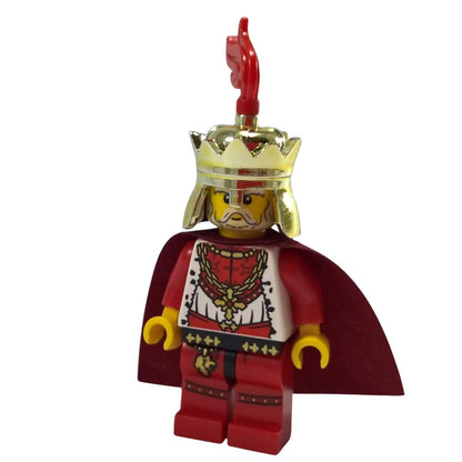 LEGO Kingdoms King minifigure cas511 with crown helmet and red cape