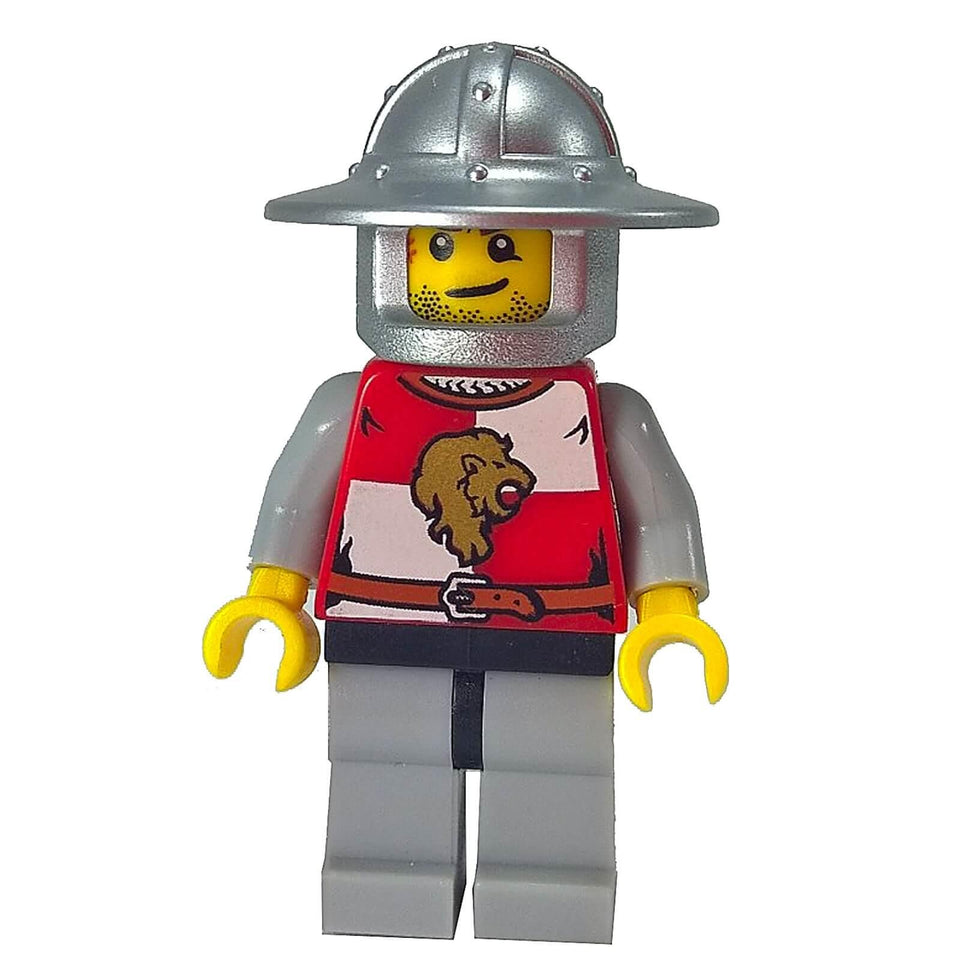 LEGO Kingdoms knight minifigure cas513 with broad brim helmet and lion crest