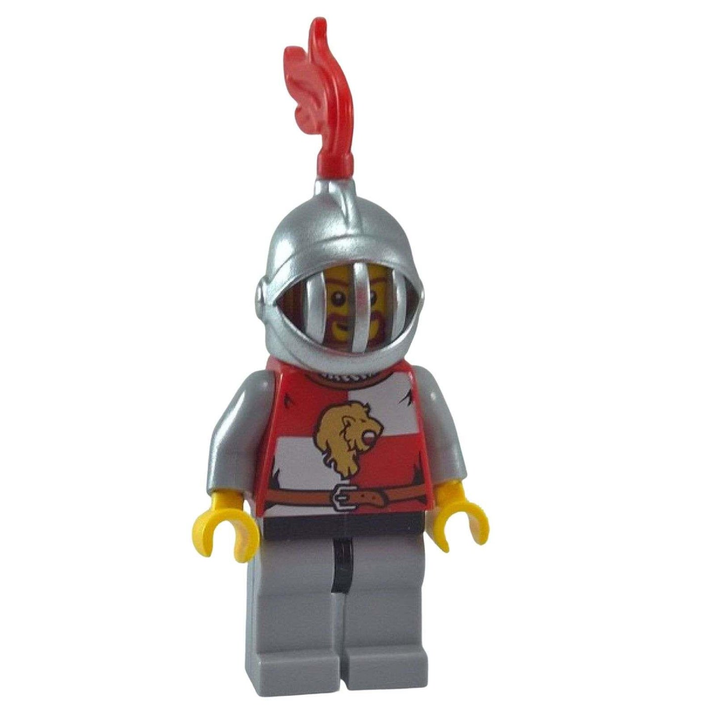 LEGO Kingdoms Lion Knight cas444 minifigure with grille helmet and red plume standing