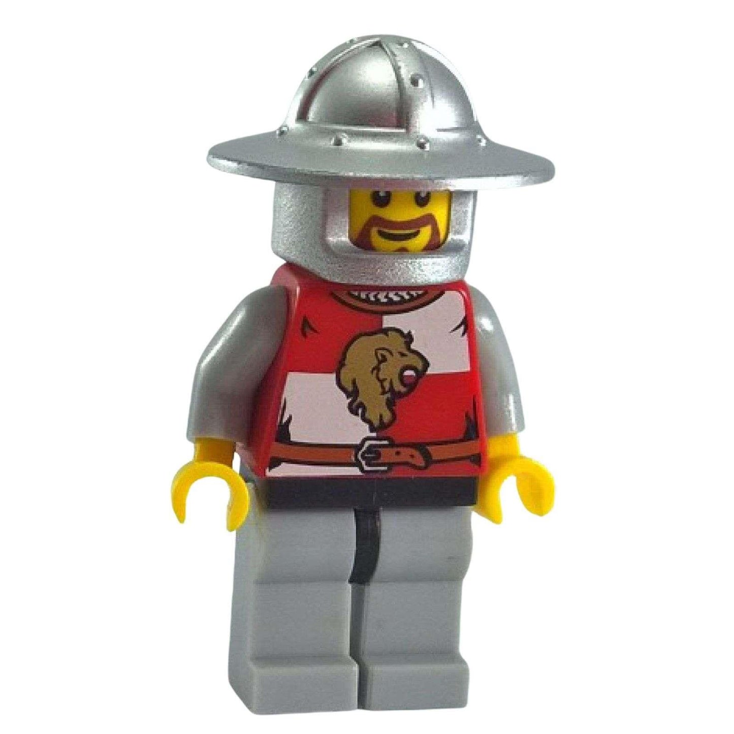 LEGO Kingdoms Lion Knight cas445 minifigure with silver broad brim helmet standing