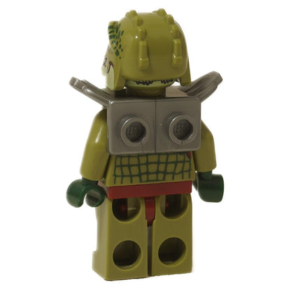Vue de dos de LEGO® Legends of Chima Crawley Minifigure (loc162) avec des écailles vert olive et une pièce d'armure d'épaule en argent.