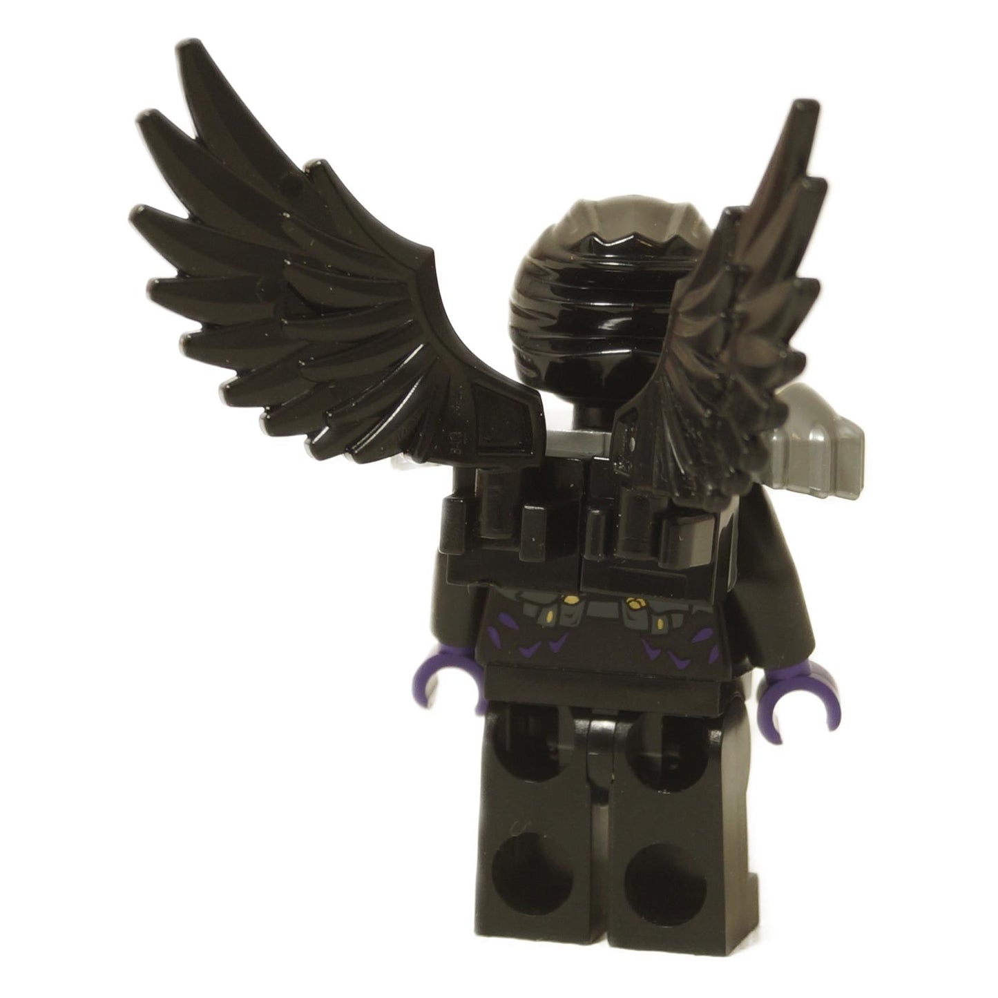 LEGO® Legends of Chima Razcal minifigure (loc034) with black wings and detailed back printing in purple and grey, rear view.