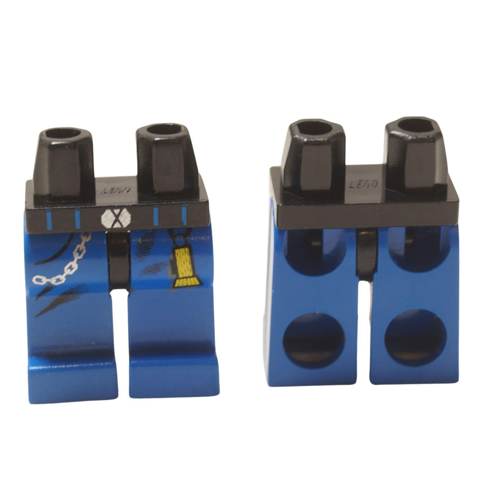 LEGO® Hips and Legs assembly (970c07pb03) in blue, showing the printed silver chain, belt, and flashlight details.