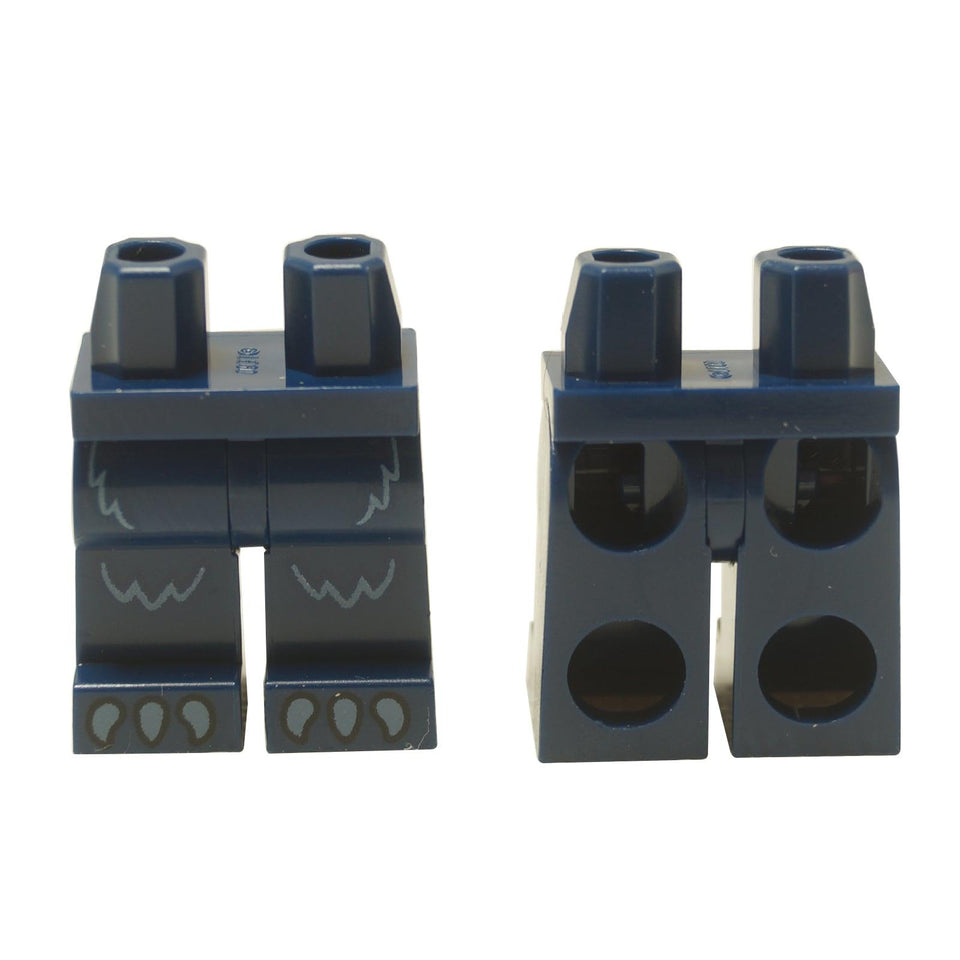 LEGO® Hips and Legs assembly (970c00pb1712) in dark blue with printed light blue fur and claws on the feet.