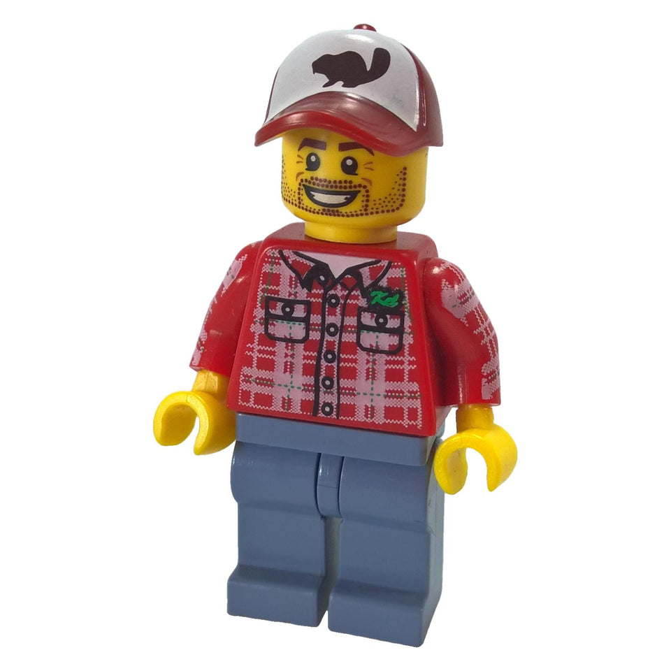 LEGO® Lumberjack Series 5 col072 front view with red plaid shirt and beaver cap