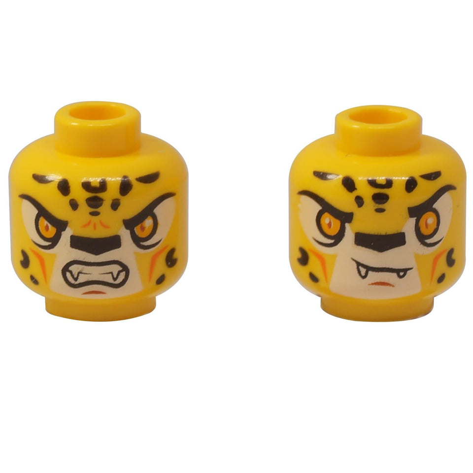 LEGO Lundor ميني فيغور رأس 3626pb1164 وجه نمر أصفر مع بقع وأنياب عرض أمامي وخلفي