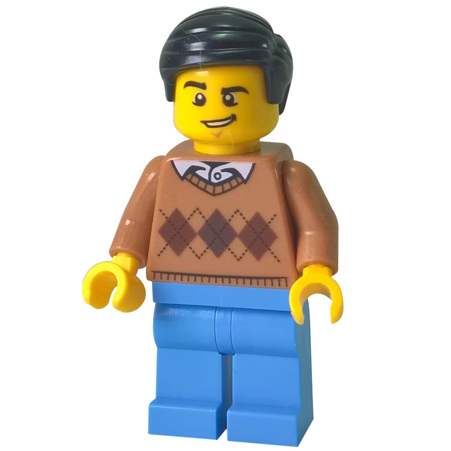 LEGO male minifigure argyle sweater twn298 brown torso blue legs