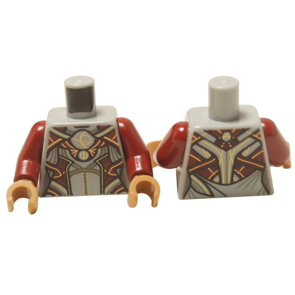 LEGO® Marvel Eternals törzs (973pb4521c01), amely a világosszürke és sötétvörös kozmikus páncél elülső és hátsó részét mutatja arany részletekkel.