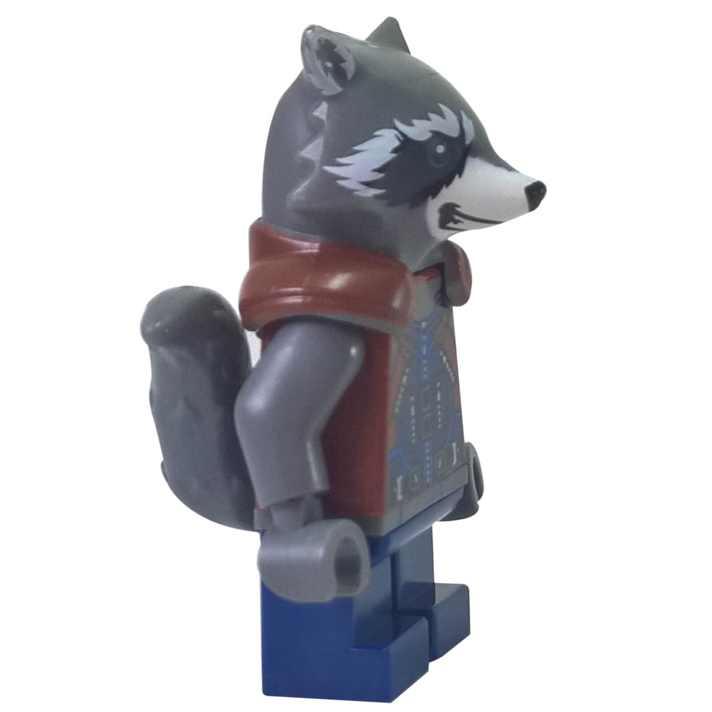 LEGO® Marvel Rocket Raccoon minifigure side profile showing tail and molded head design
