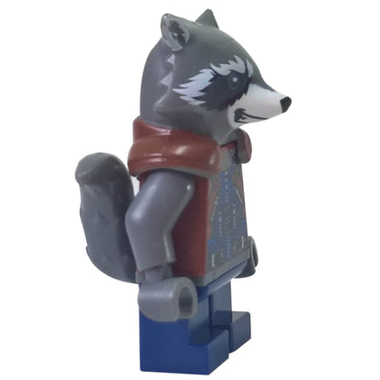 LEGO® Marvel Rocket Raccoon minifigure side profile showing tail and molded head design
