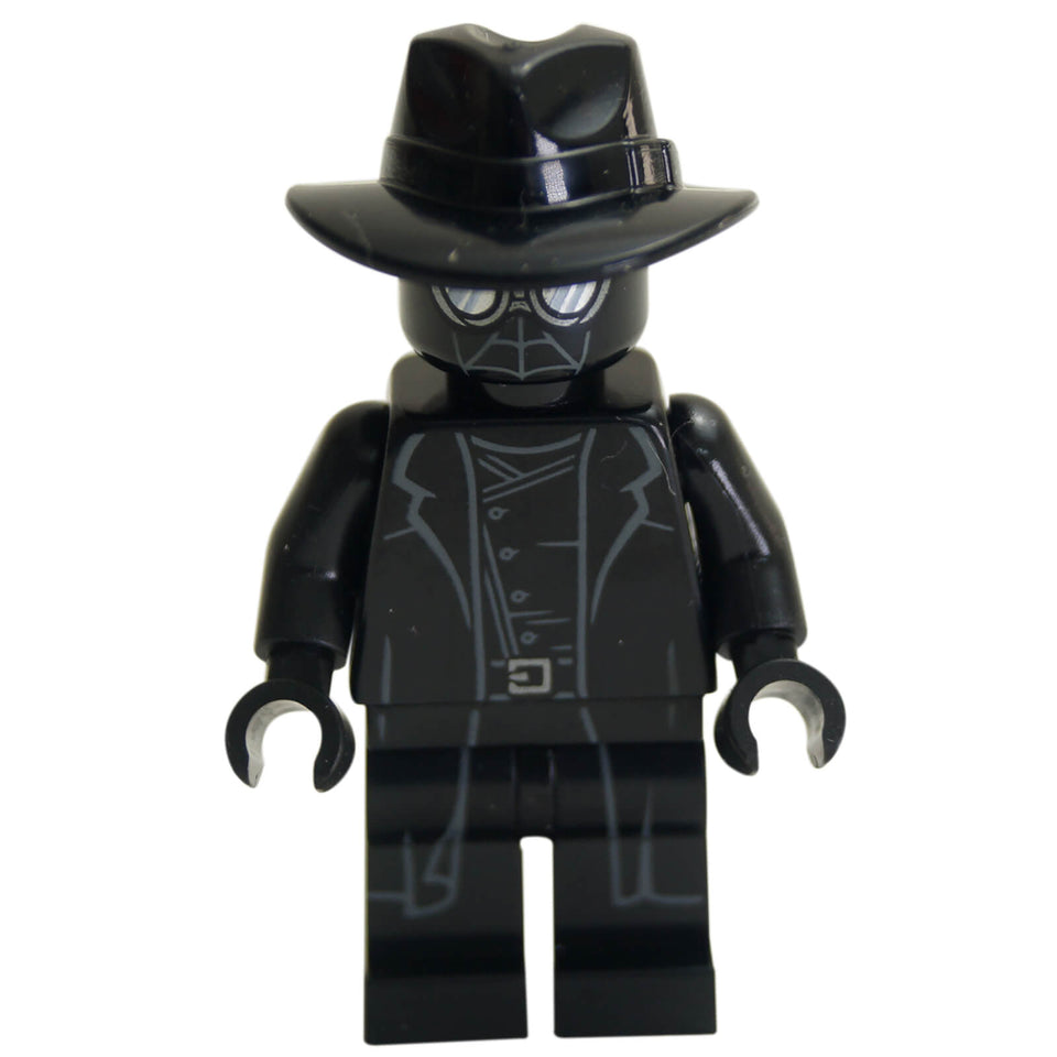 LEGO® Marvel Spider-Man Noir sh0614a minifigure with black fedora, silver goggles, printed trench coat and shirt-tail leg detailing