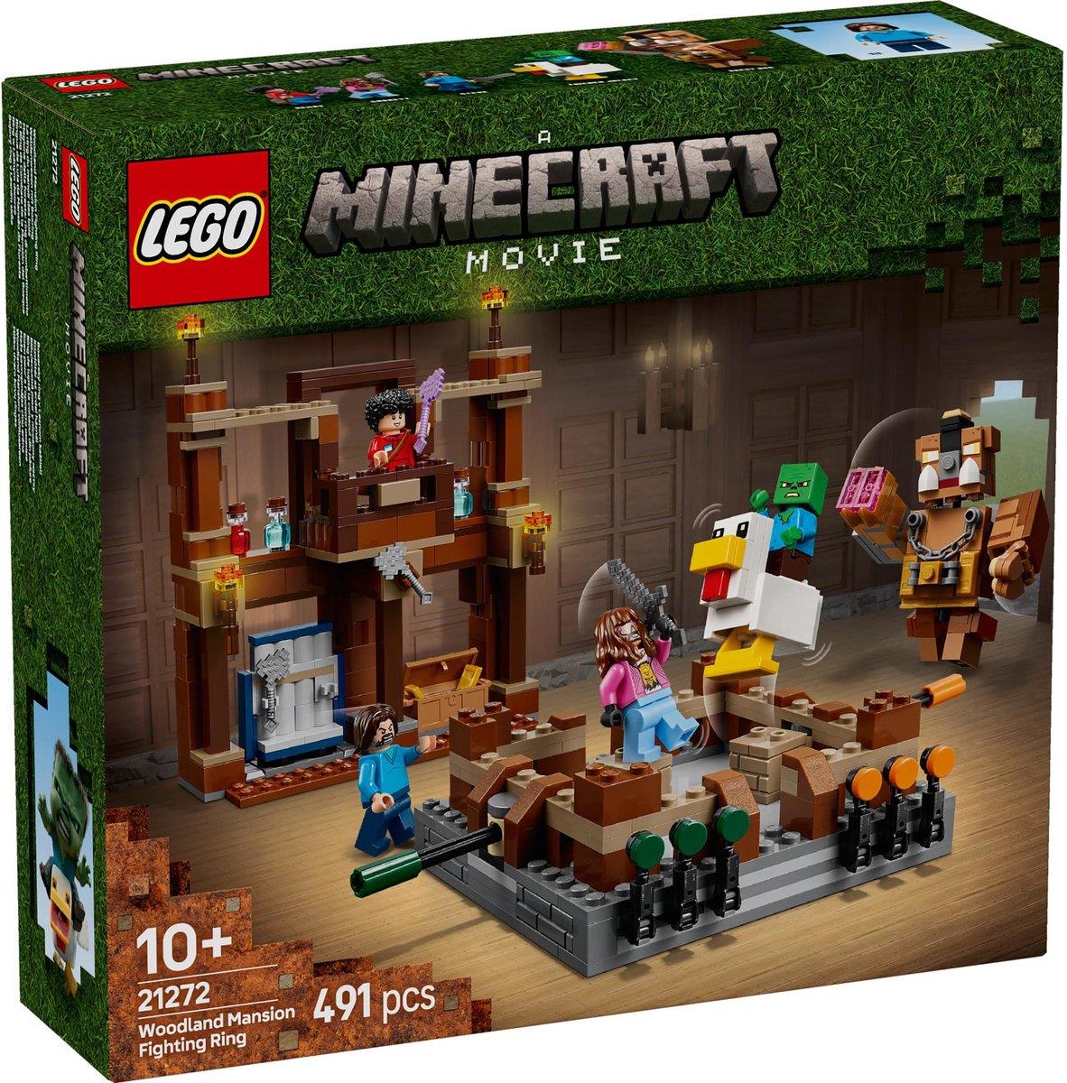 LEGO® Minecraft 21272 Woodland Mansion Fighting Ring — box front showing arena and minifigures