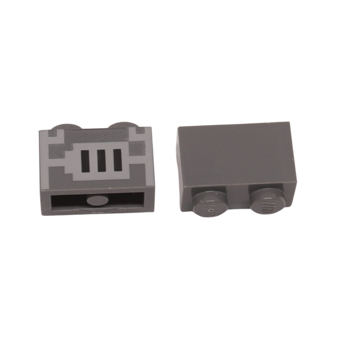 LEGO Minecraft Blast Furnace Brick 3004pb280 dark gray with pixelated silver door print front view