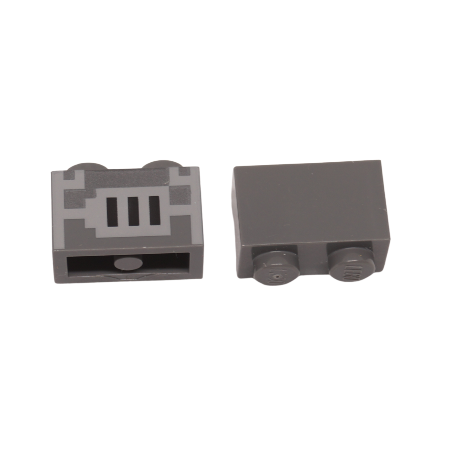 LEGO Minecraft Blast Furnace Brick 3004pb280 dark gray with pixelated silver door print front view