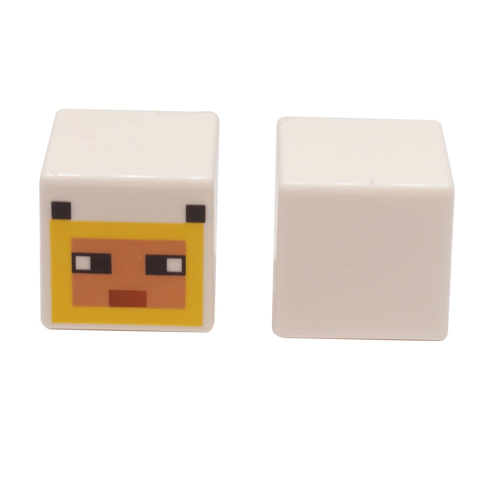 LEGO Minecraft cube head 19729pb108 with pixelated face and hood design