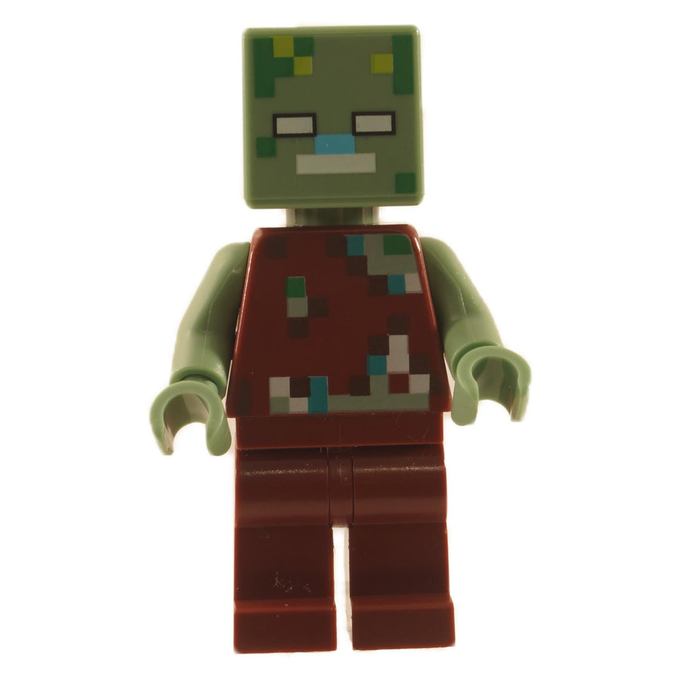 LEGO® Minecraft Drowned Zombie minifigure (min088) with its game-accurate aqua skin and tattered blue clothing.