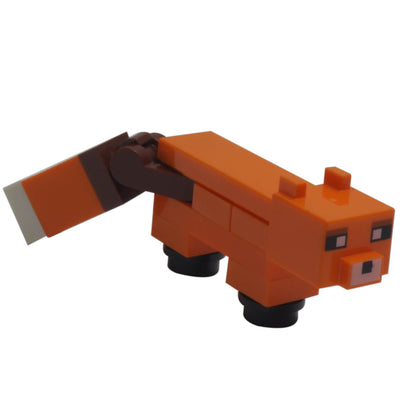 LEGO Minecraft pomarańczowa lisica zbudowana z klocków figura zwierzęcia minefox01 patrząca w prawo