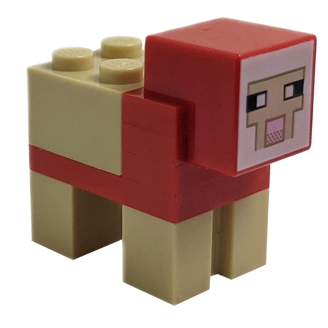LEGO Minecraft red sheep sheared brick built animal figure minesheep04