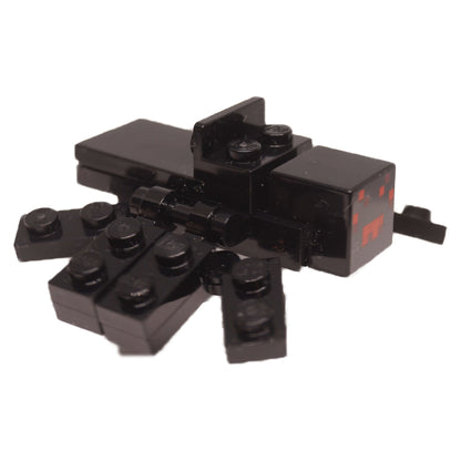 LEGO Minecraft black brick built spider side view red eyes