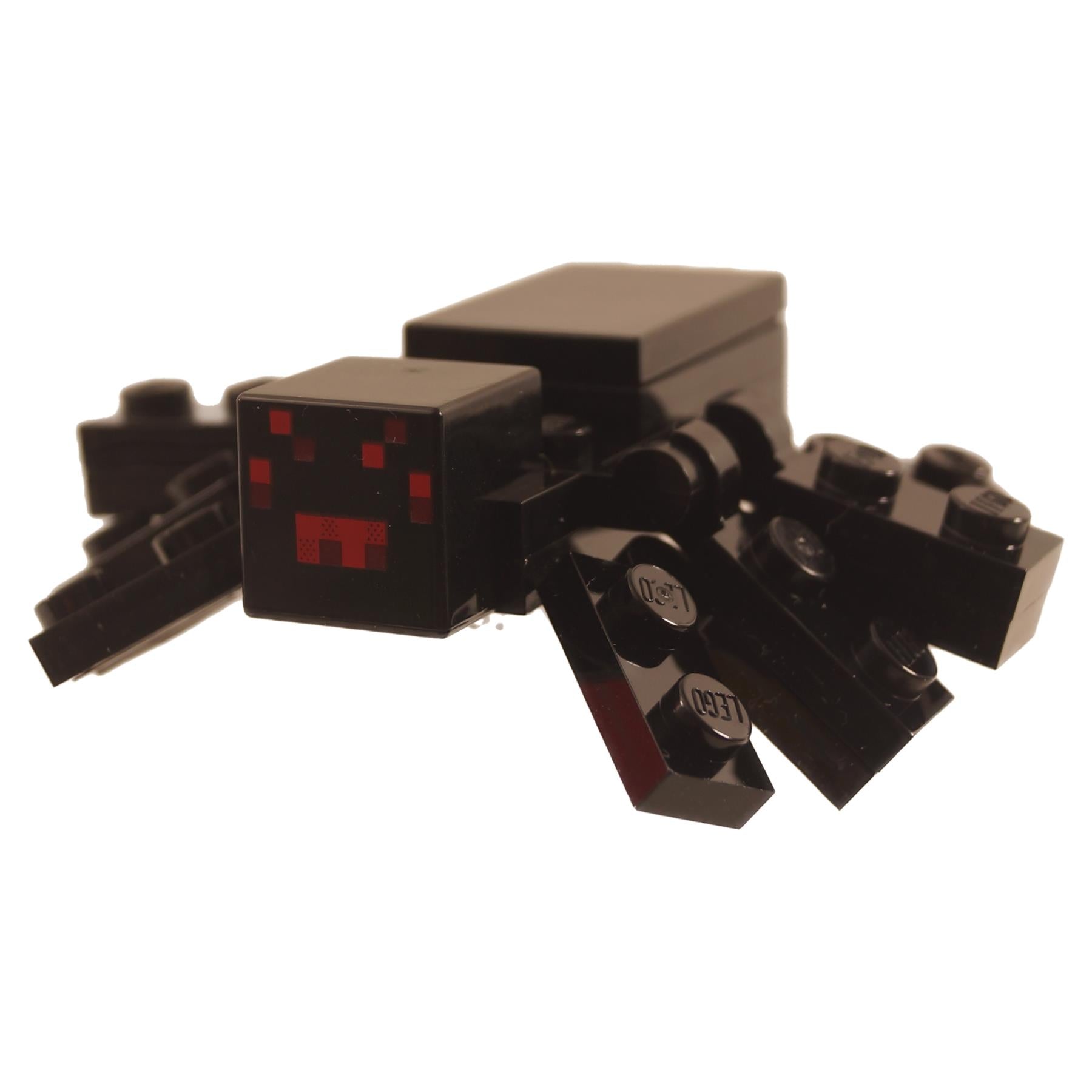LEGO Minecraft black brick built spider slim abdomen red eyes