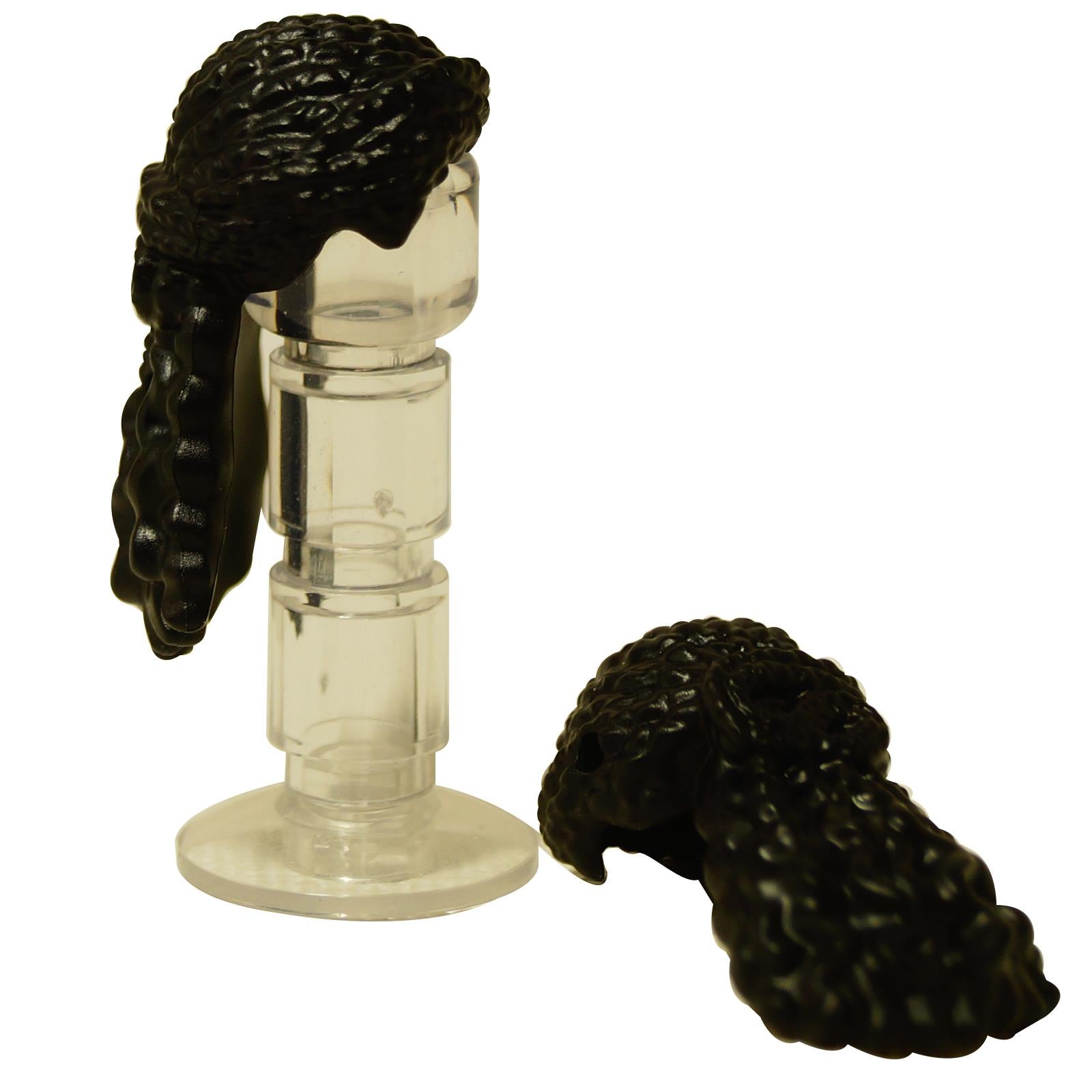 LEGO® mini-doll hair piece with long braid and wide ponytail in black, molded hairstyle accessory for Friends figures
