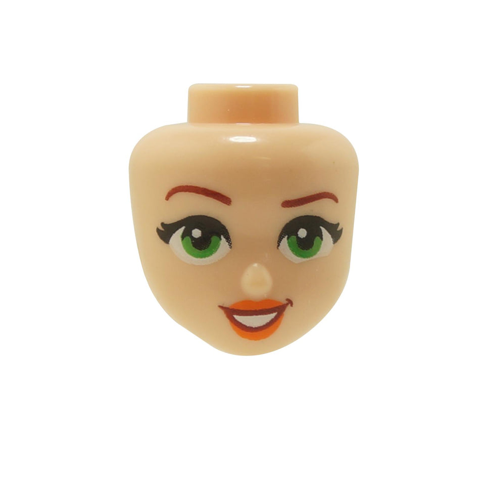 LEGO mini doll head 101086 light nougat with green eyes and smile