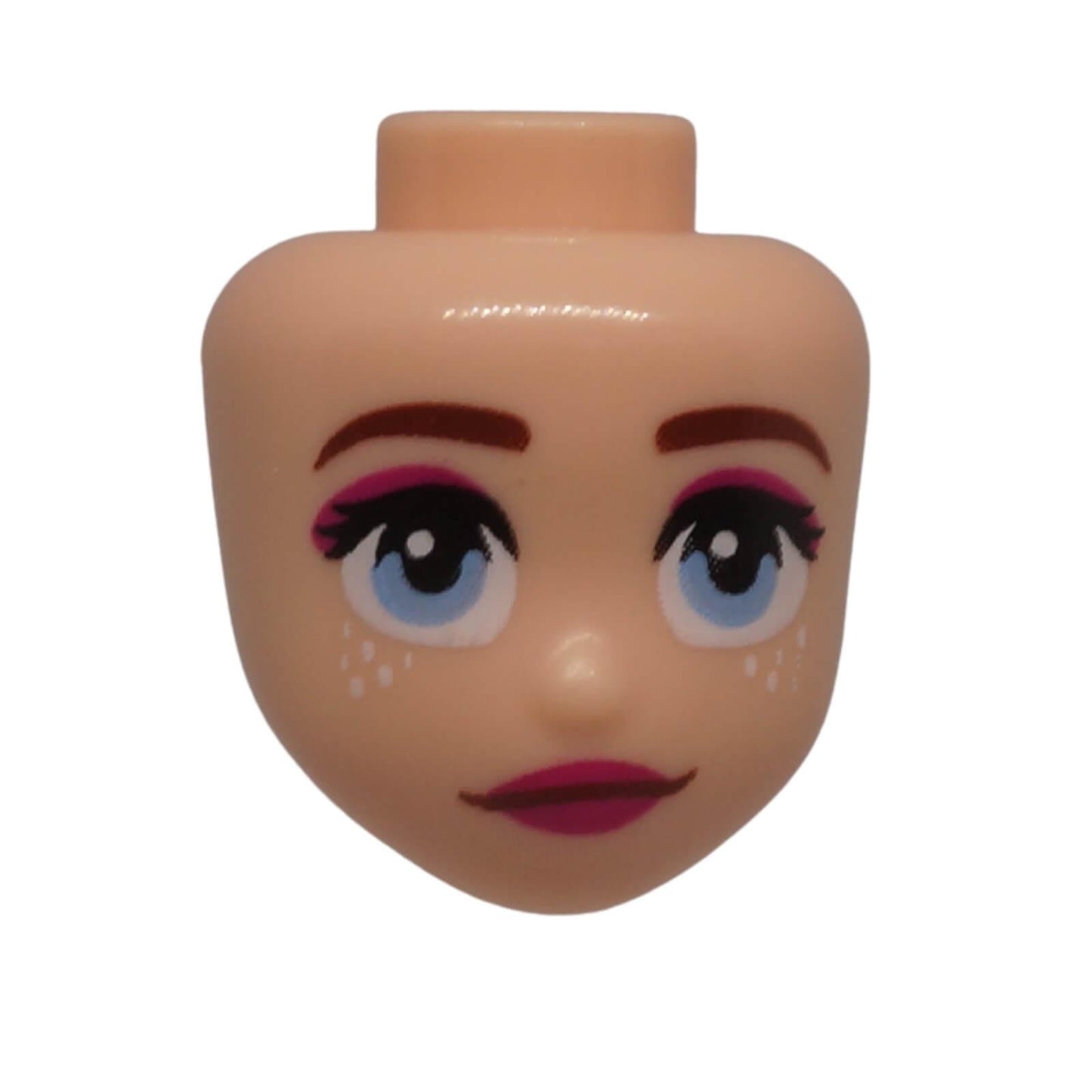 LEGO Mini Doll head with bright light blue eyes magenta lips and white sparkles 109618