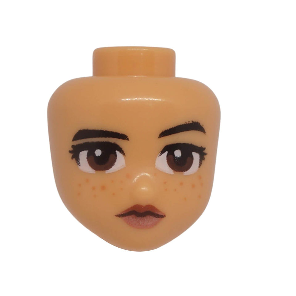 LEGO Mini Doll head with freckles dark brown eyes and metallic pink lips 109616