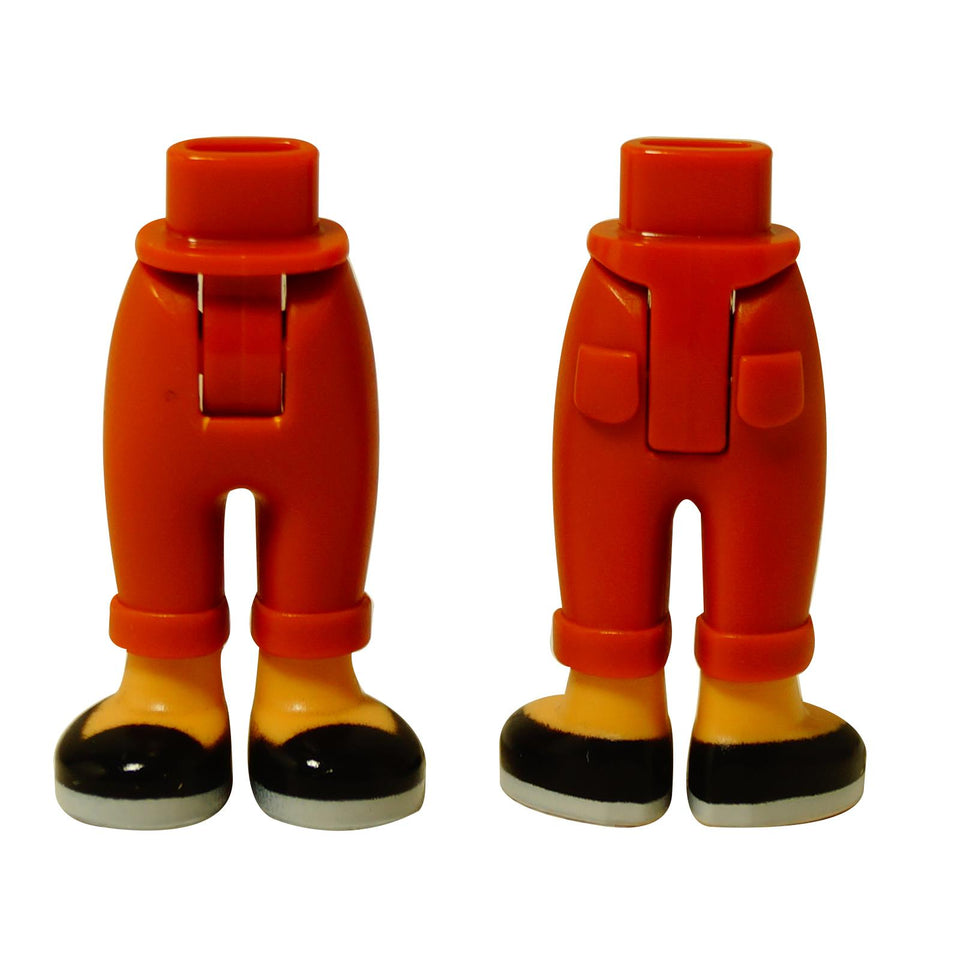 LEGO® mini-nuken jalat mustilla kengillä ja valkoisilla pohjilla, punaiset housut painetulla yksityiskohdalla, osa 100937c00pb005
