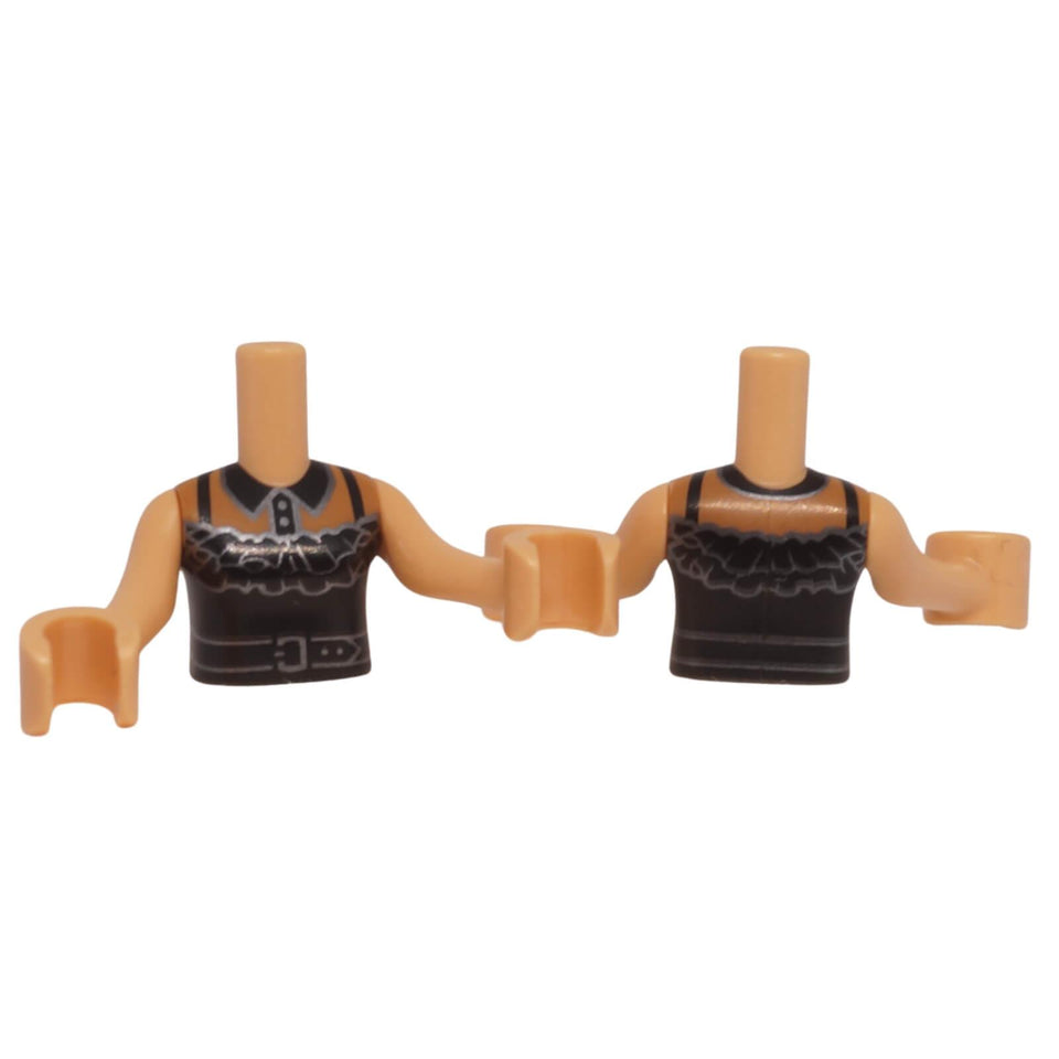 LEGO Mini Doll torso with black halter top ruffles and silver belt FTGpb488c01