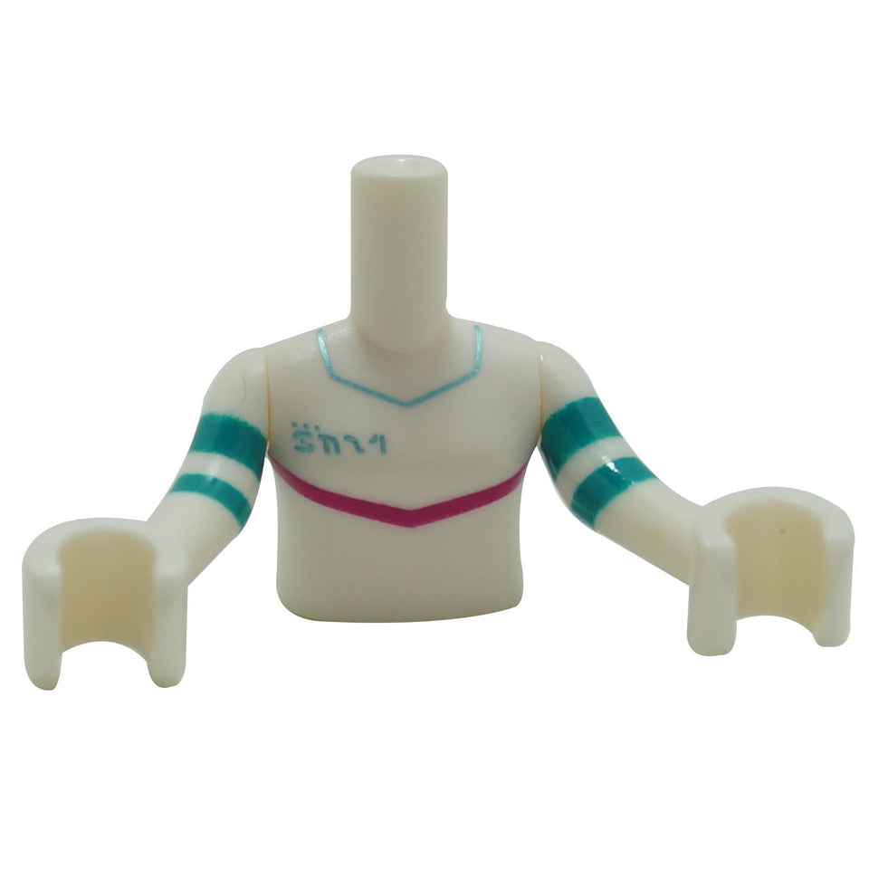 LEGO mini doll torso FTGpb212c01 white jumpsuit with magenta stripe front and back