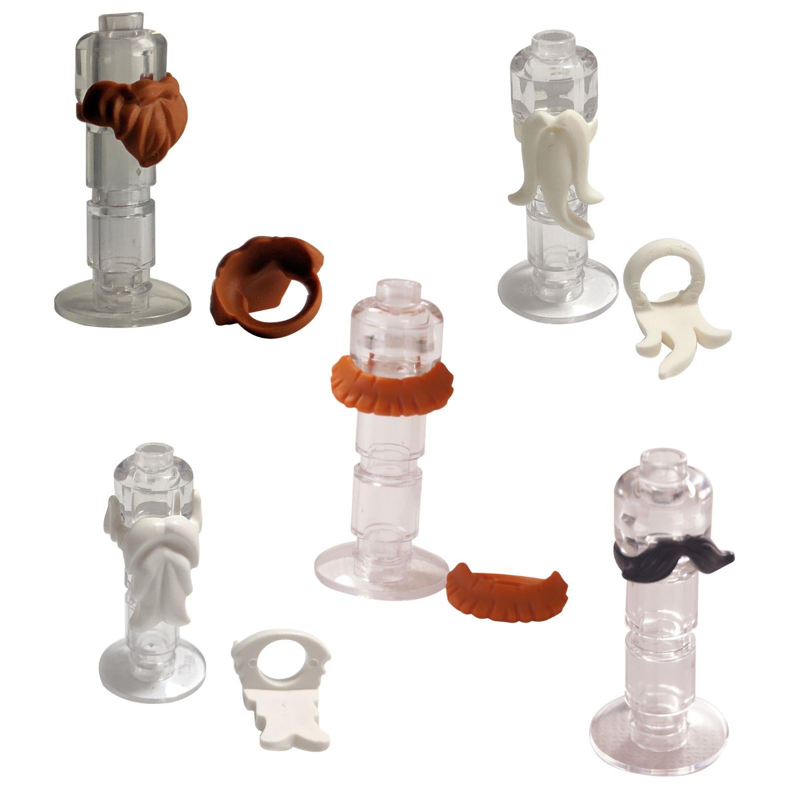 LEGO® minifigure beard and moustache accessory lot with five facial hair pieces