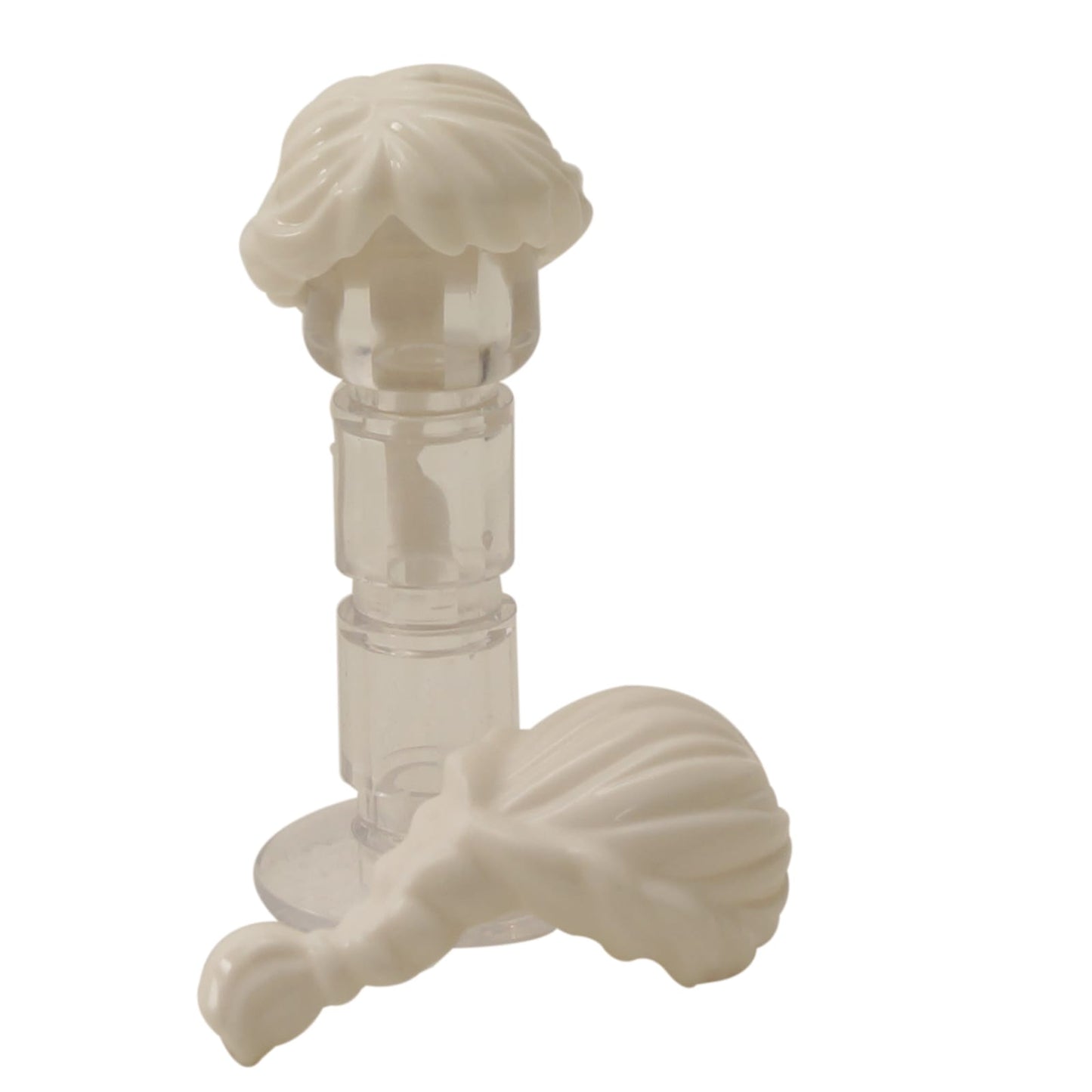 LEGO® female minifigure hair with long ponytail and French braided detail, elegant hairstyle for characters, white color
