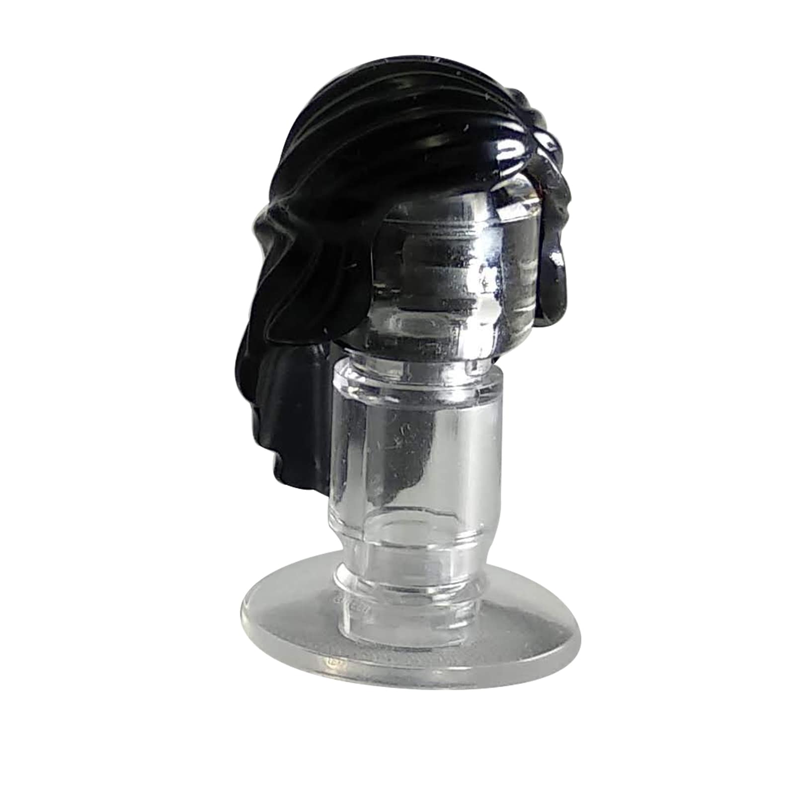 LEGO® female minifigure hair with mid-length style and braided detail wrapping around the sides, smooth back profile,black 
