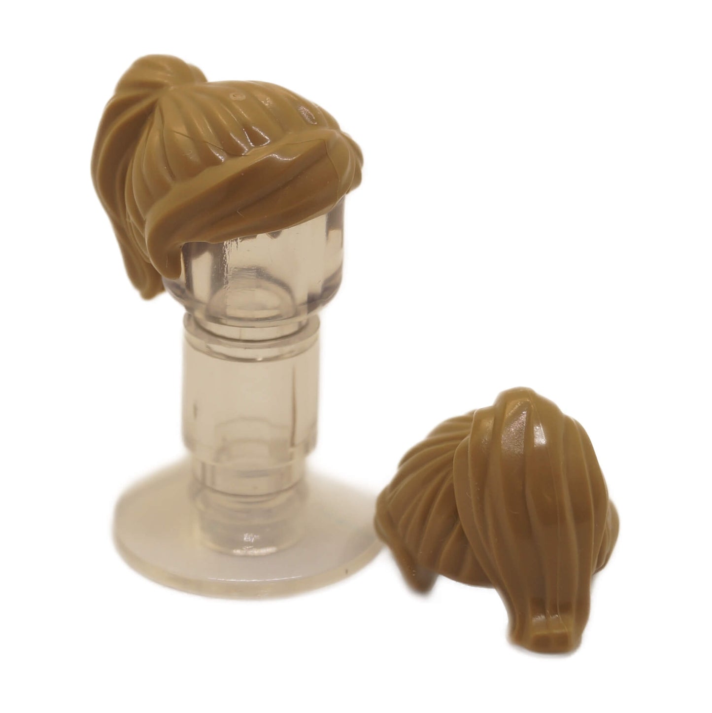 LEGO® Minifigure Hair Female Ponytail with Swept Sideways Fringe in dark tan, used for female characters and detailed minifigure styling
