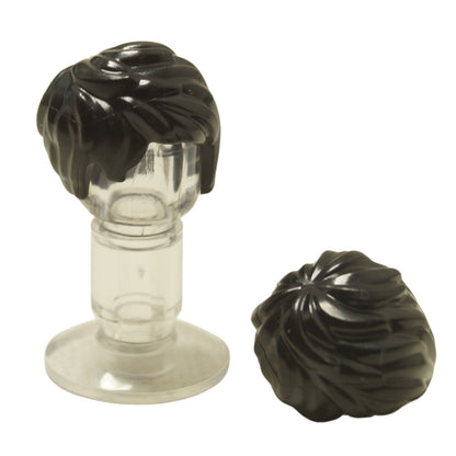 LEGO® minifigure short tousled female hair with side part in black, detailed modern hairstyle piece.
