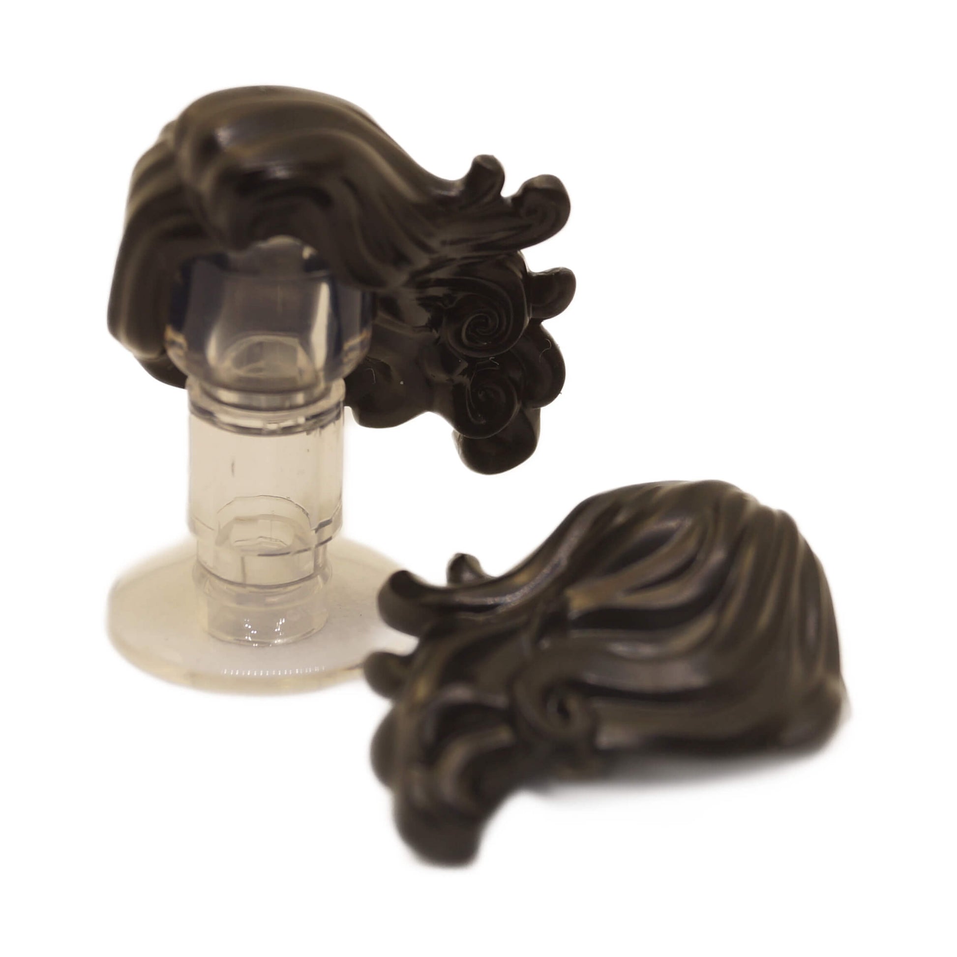 LEGO® Minifigure Hair Long, Wavy, Swept to Left in black, used for detailed character styling
