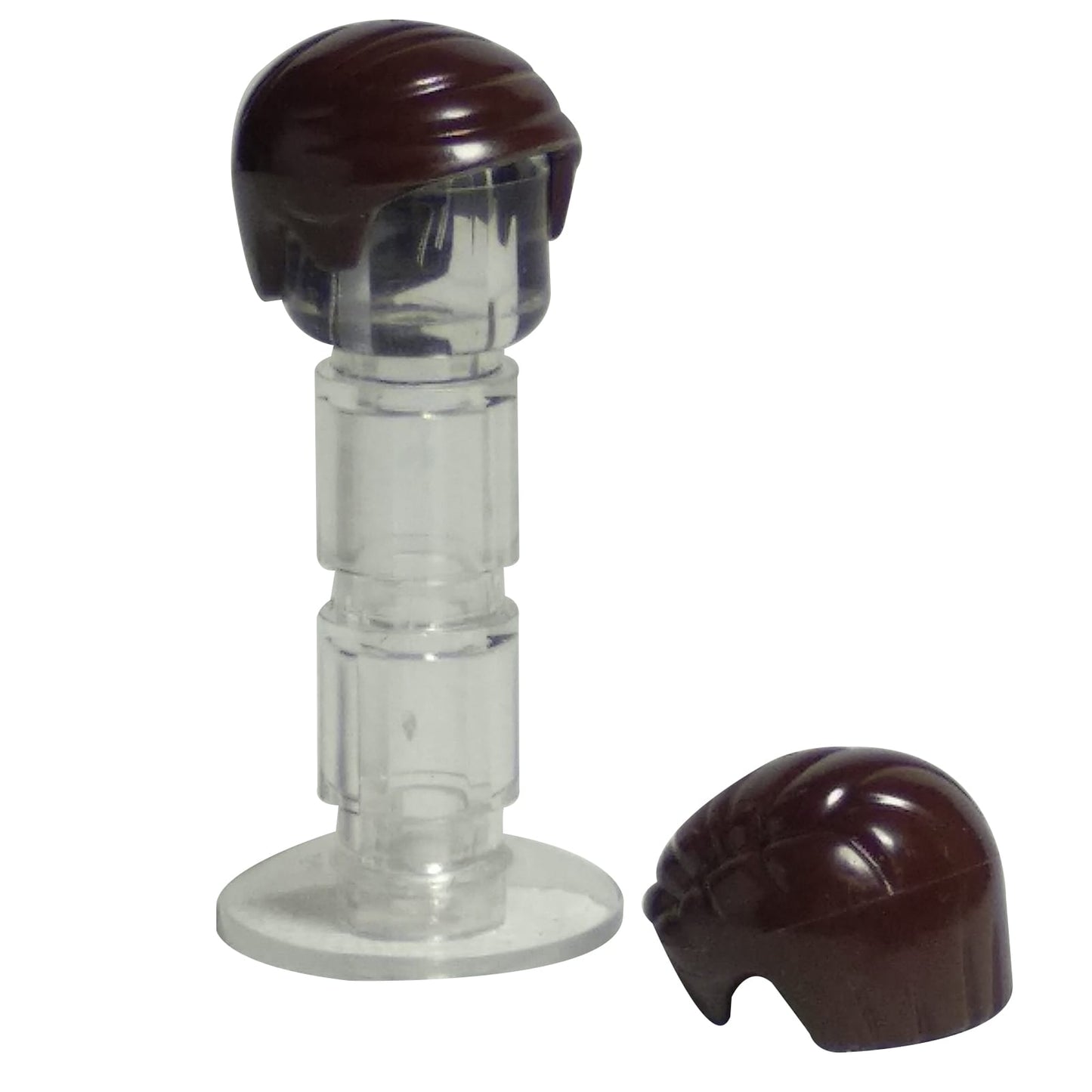 LEGO® minifigure hair piece 99930 in dark brown, short combed hairstyle swept to the left, smooth molded plastic hair part
