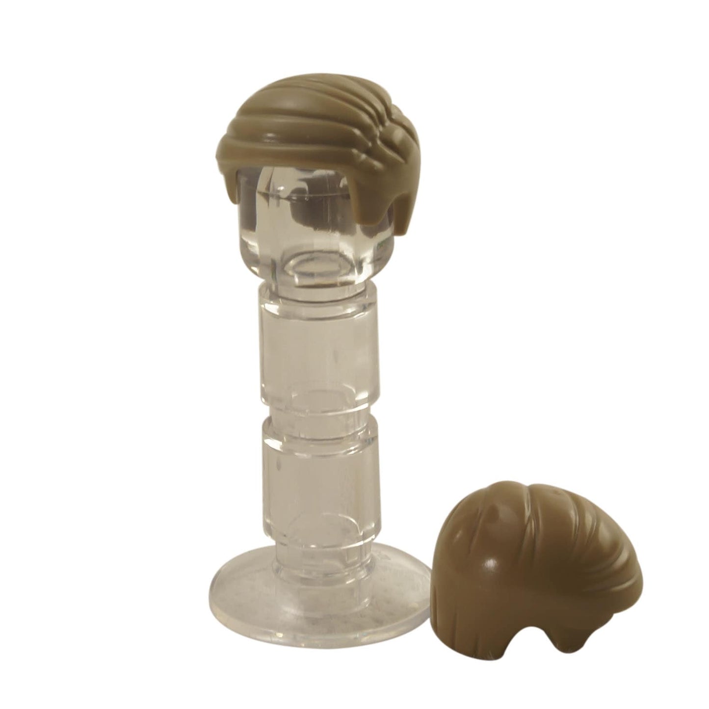 LEGO® minifigure hair piece 99930 in dark tan , short combed hairstyle swept to the left, smooth molded plastic hair part

