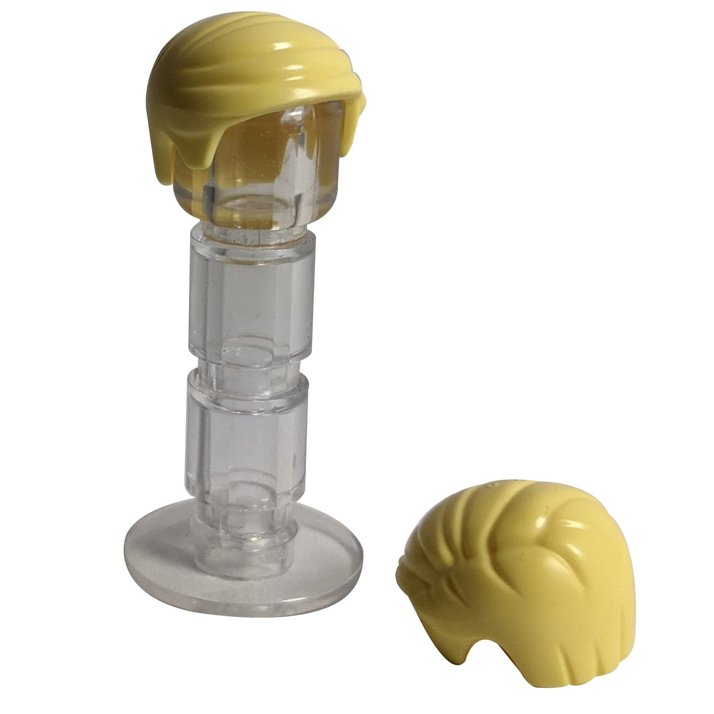 LEGO® minifigure hair piece 99930 in yellow , short combed hairstyle swept to the left, smooth molded plastic hair part
