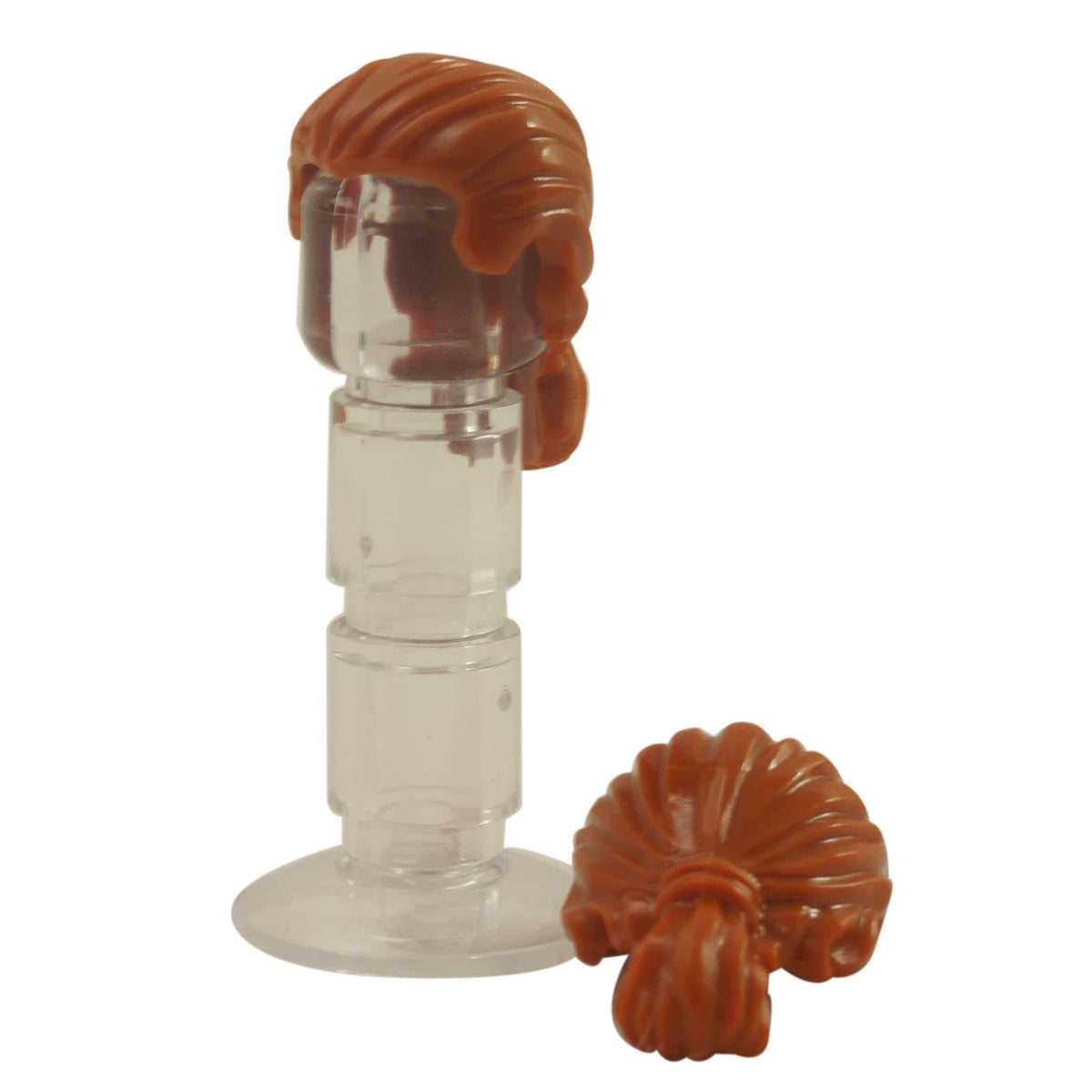 LEGO® cabelo de minifigura penteado para trás com rabo de cavalo curto, penteado limpo e aerodinâmico para personagens de ação ou modernos, cor laranja escuro
