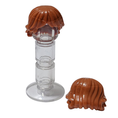 LEGO® minifigure hair with tousled layered style, natural textured look for casual or modern characters, dark orange color
