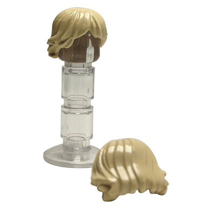 LEGO® minifigure hair with tousled layered style, natural textured look for casual or modern characters, tan color

