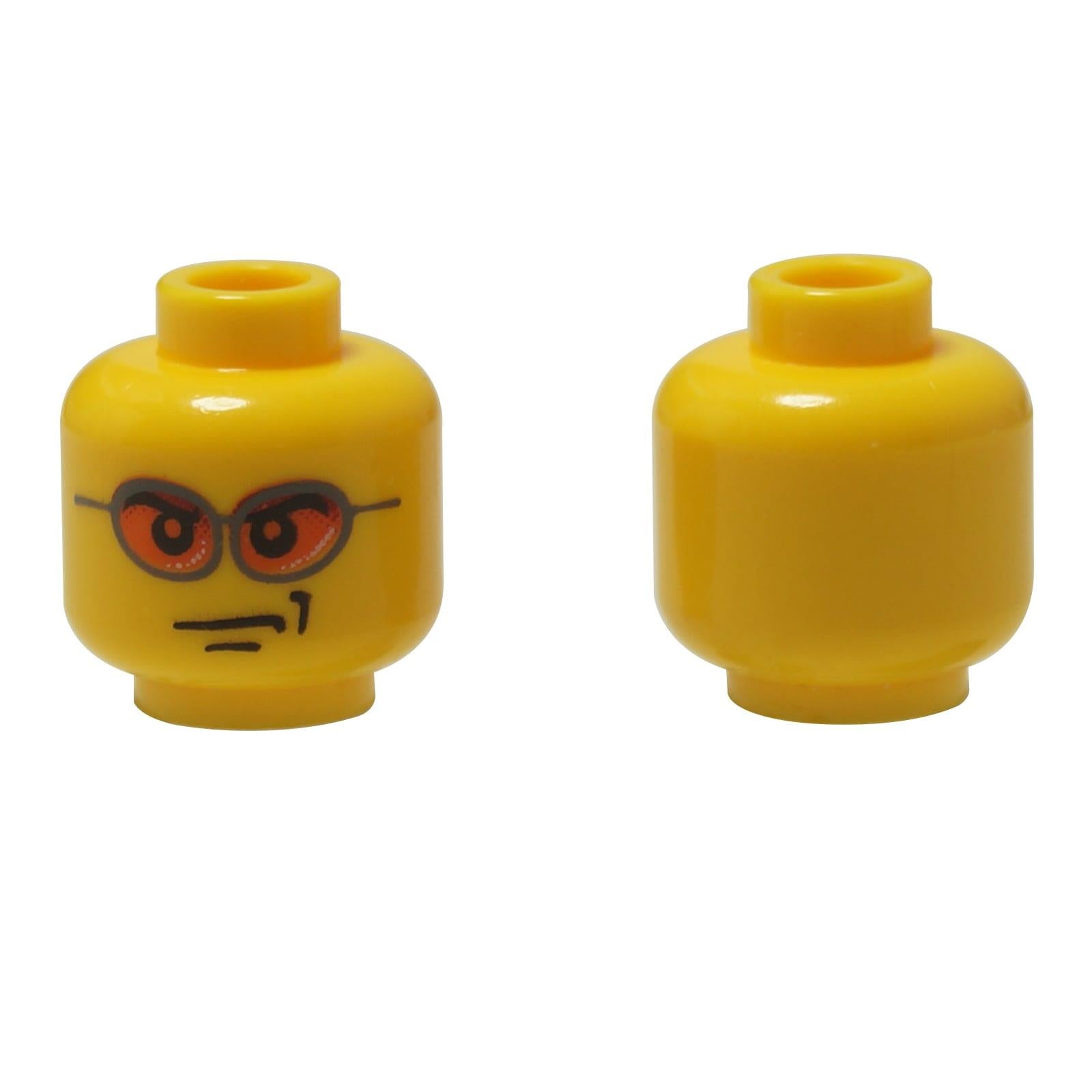 Amarillo Cabeza de minifigura LEGO 3626pb0212 con gafas de sol naranjas y una sonrisa segura.