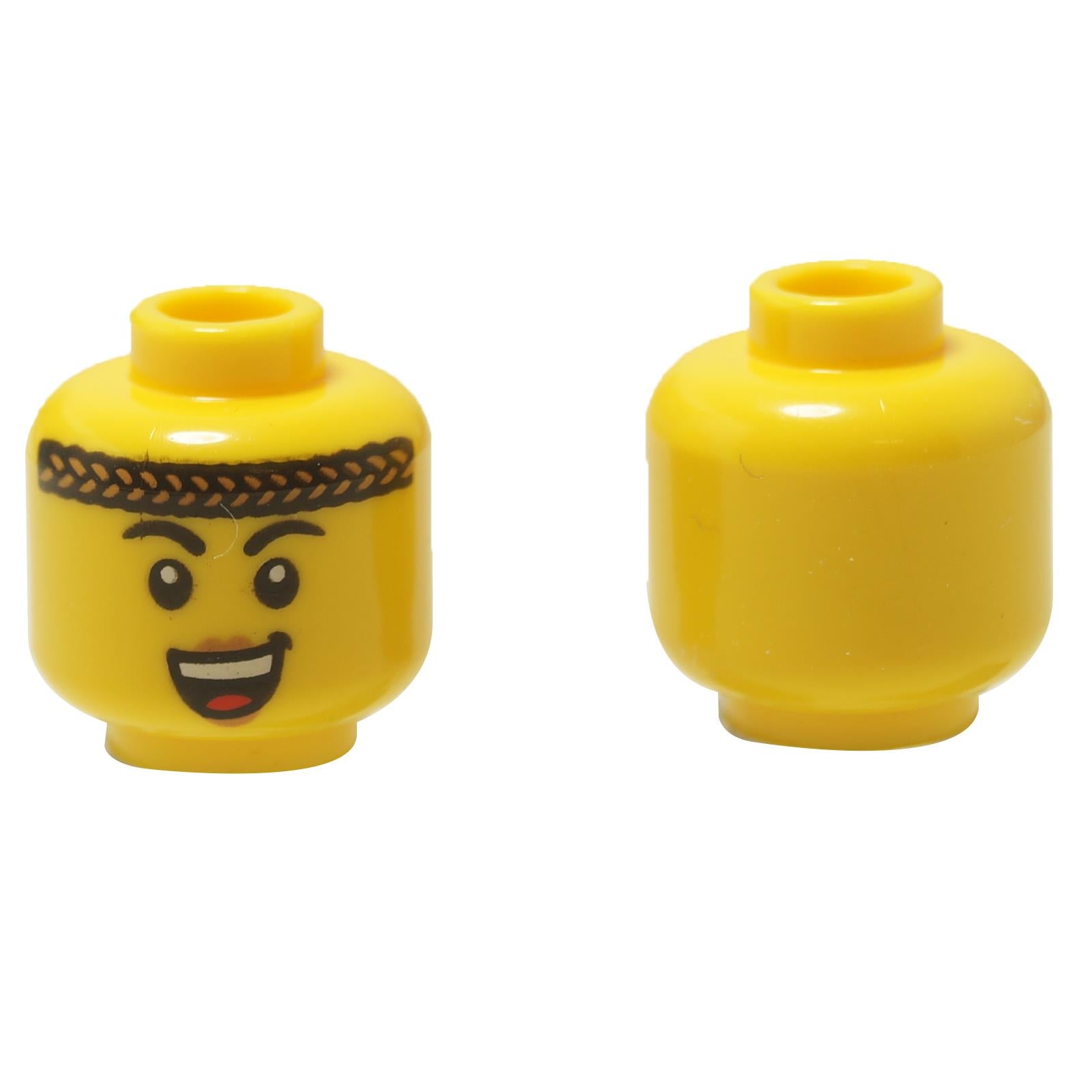 Cabeza de minifigura LEGO® (3626pb3487) que presenta una diadema trenzada impresa y una amplia sonrisa feliz con la boca abierta.